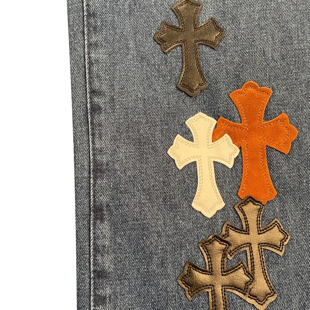 Chrome Hearts Fleur Knee Cross Patch Jeans细节6
