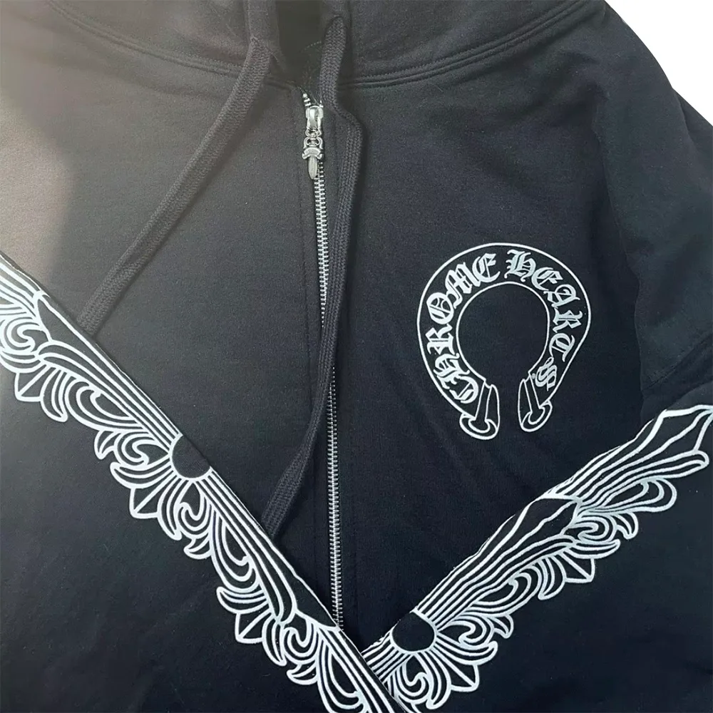 Chrome Hearts Horseshoe Floral Cross Sleeve Zip Up Hoodie细节4