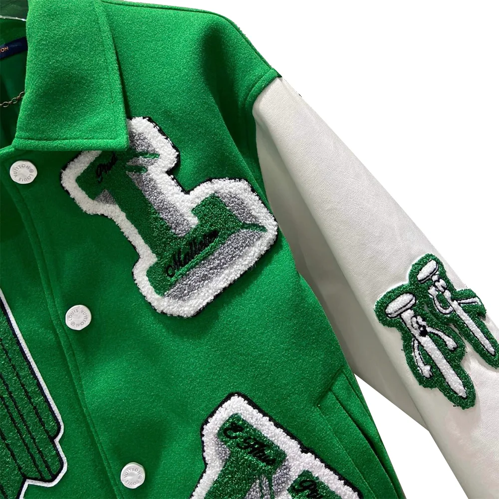 Louis Vuitton Varsity Leather Jacket Green细节5