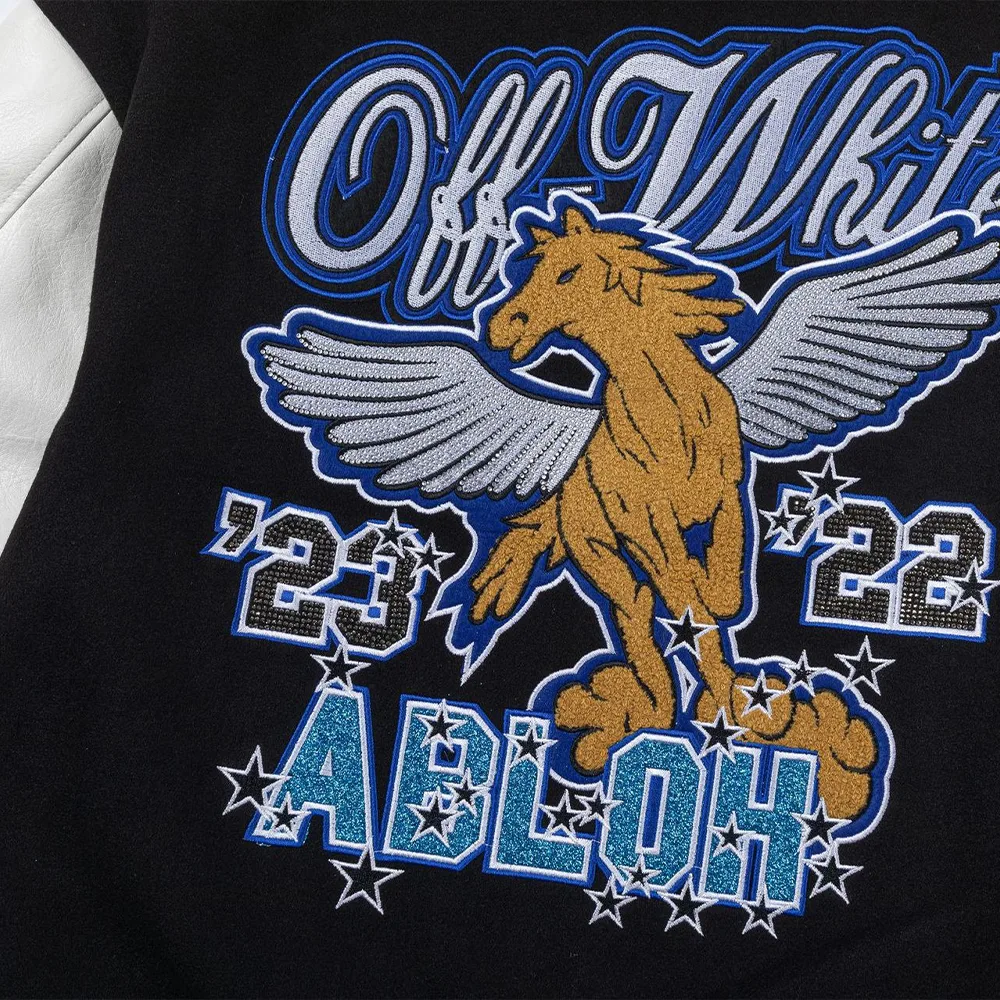 Off White Patch Detail Bomber Jacket BlackBlue细节1