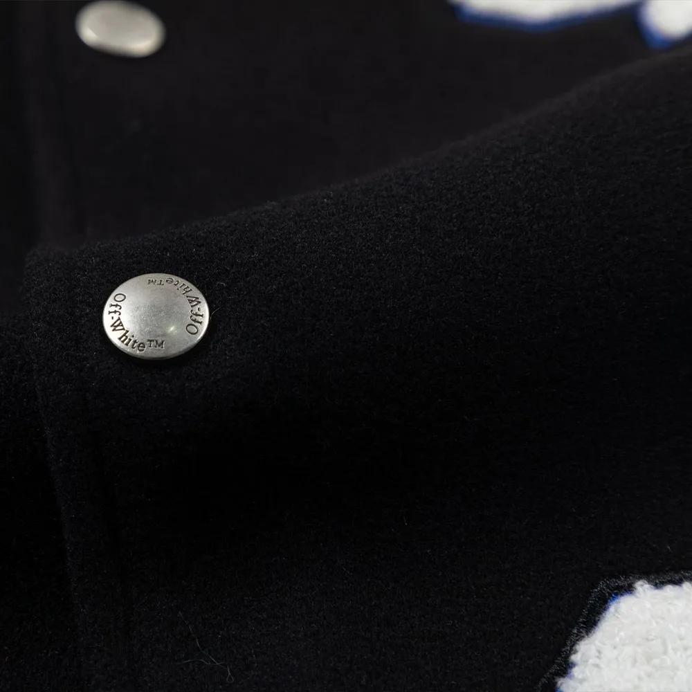 Off White Patch Detail Bomber Jacket BlackBlue细节3