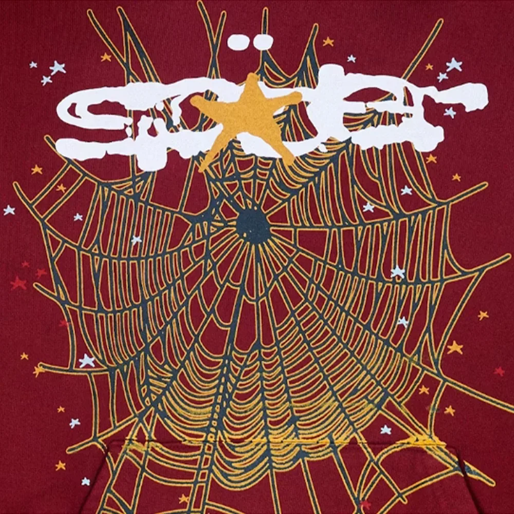 Sp5der Logo Hoodie Maroon细节1